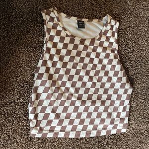 Brown and White Checkered Crop Top